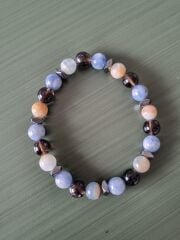 Mavi Kalsit-Dumanlı Kuvars-Kyanit Ve Hematitli Erkek Bilekliği